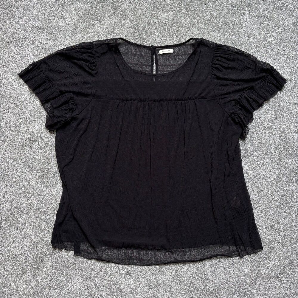 Max Studio Black Sheer Ruffle Sleeve Top Women's 2X NWT